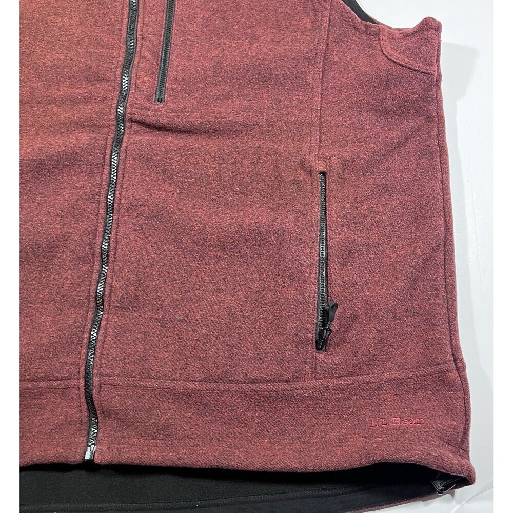 LL Bean Wool Blend Burgundy Full Zip Soft Shell Fleece Vest Men's XXL Tall - Picture 3 of 9